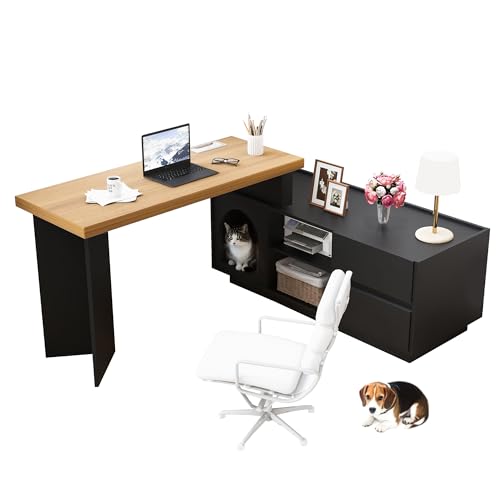 Schreibtisch Computertisch L Form mit Integriertem Tierhaus für Arbeitszimmer Wohnzimmer Homeoffice, 120×50×75cm, Sideboard Eckschreibtisch, Drehbarer, Mit 2 Schubladen und offen Staufächer (Schwarz) Schreibtisch Computertisch L Form mit Integriertem Tierhaus für Arbeitszimmer Wohnzimmer Homeoffice, 120×50×75cm, Sideboard Eckschreibtisch, Drehbarer, Mit 2 Schubladen und offen Staufächer (Schwarz) von HAINEW