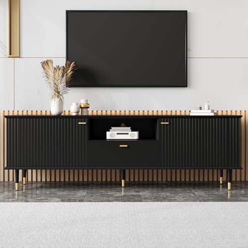 TV Schrank TV Lowboard mit 2 Türen und 1 Schublade, TV Tisch TV Ständer Fernsehtisch Fernsehschrank mit Offenen Fächern und Soft-Close-Scharniere für Wohnzimmer Schlafzimmer, 170×36×54,5cm (Schwarz) von HAINEW