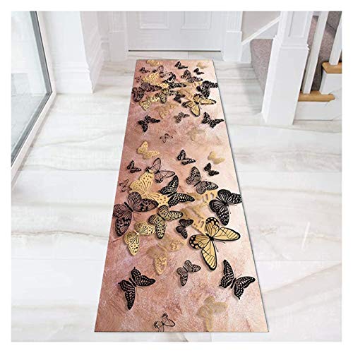 HAIPENG 3D Schmetterling Läufer Teppich Flur Teppichläufer, Waschbar Eintrag Teppiche Mit Anti-Rutsch Sichern Zum Gang Küche Schlafzimmer Treppe, Rosa (Color : Multi-Colored, Size : 90x350cm) von HAIPENG-Läufer