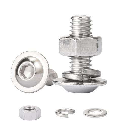 HAISHANG 10 Stück M6x50 Schrauben, Linsenkopfschraube Innensechskant und Muttern Unterlegscheiben Sortiment Kit, Edelstahl A2 V2A Vollgewinde Silber von HAISHANG