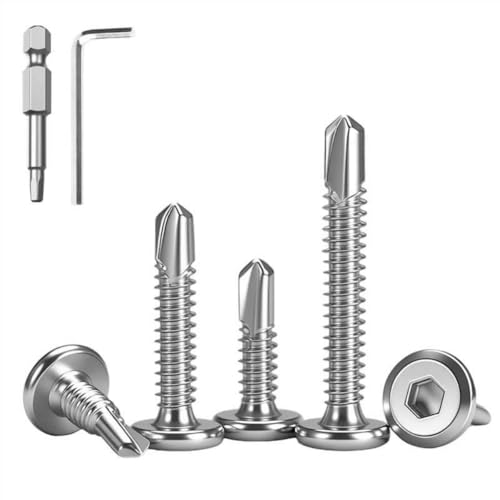 HAISHANG 20 Stück Selbstschneidende Schrauben Bohrschrauben 410 Edelstahl 5.5x45mm Flachkopf Blechschrauben mit Innensechskant Fassadenschrauben Metallschrauben Silber von HAISHANG
