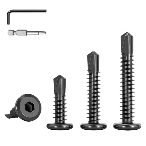 HAISHANG 40 Stück Selbstschneidende Schrauben Edelstahl 410, 6.3x16mm Blechschrauben mit Flachkopf, Schwarz Innensechskant Bohrschrauben mit Schlüssel & Schraubendreher von HAISHANG