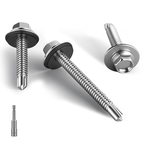 HAISHANG Dachschrauben mit Gummidichtung, 4,8 x 50 mm, Sechskantkopf, 410 Edelstahl, selbstbohrende Schrauben für Welldächer, Stahlblechdächer mit Innensechskant, 50 Stück HAISHANG Dachschrauben mit Gummidichtung, 4,8 x 50 mm, Sechskantkopf, 410 Edelstahl, selbstbohrende Schrauben für Welldächer, Stahlblechdächer mit Innensechskant, 50 Stück von HAISHANG