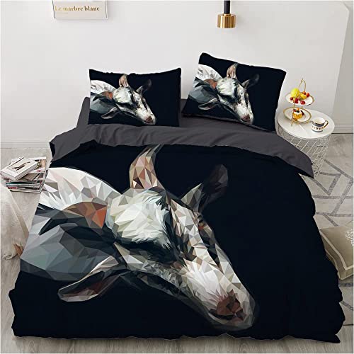 Bettwäsche 135x200 Schwarze Ziege Weich Mikrofaser Bettbezug Set Für Jungen Mädchen Einzelbett, Bettbezüge mit Reißverschluss und 1 Kissenbezug 80x80 cm von HAISHO