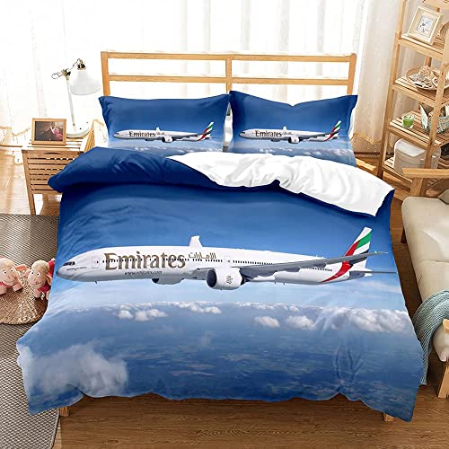 Bettwäsche 135x200 blaues Flugzeug Weich Mikrofaser Bettbezug Set Für Jungen Mädchen Einzelbett, Bettbezüge mit Reißverschluss und 1 Kissenbezug 80x80 cm von HAISHO