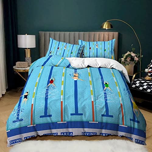 Bettwäsche 135x200 blaues Schwimmbad Weich Mikrofaser Bettbezug Set Für Jungen Mädchen Einzelbett, Bettbezüge mit Reißverschluss und 1 Kissenbezug 80x80 cm von HAISHO