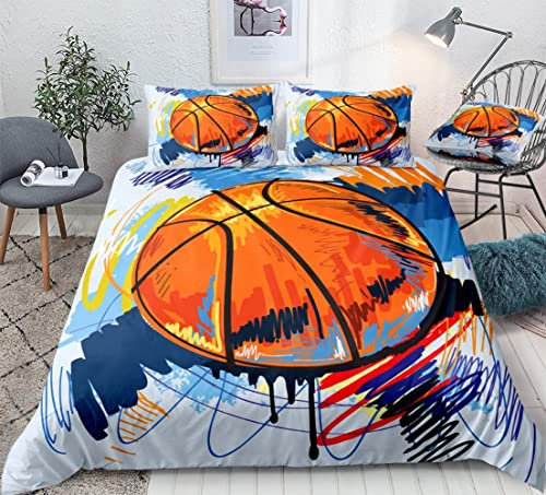 Bettwäsche 155x220 Basketball-Graffiti 3 Teilig Bettbezug mit Reißverschluss, Weich Mikrofaser Bettwäsche-Sets für Kinder - 1 Bettbezüge und 2 Kissenbezug 80x80cm von HAISHO
