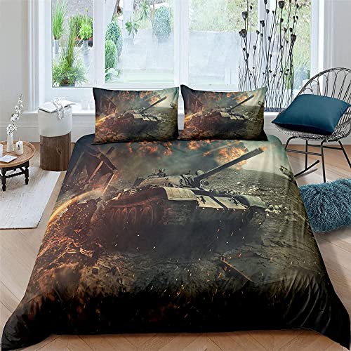 Bettwäsche 200x200 Grauer Panzer Mikrofaser Bettbezug mit Reißverschluss Für Einzelbett, Weiche Bettwäsche-Sets - 1 Bettbezüge mit 1 Kissenbezug 80x80 cm von HAISHO