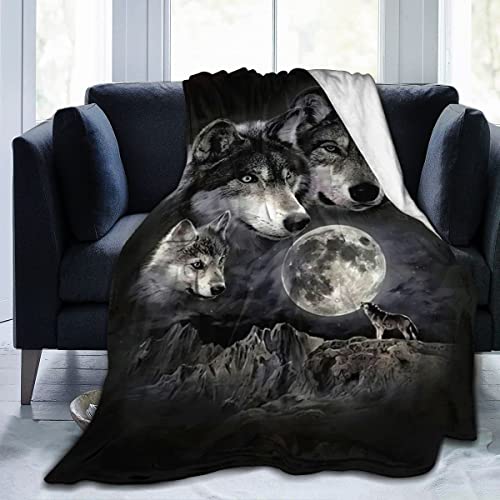 Kuscheldecke 180x220 cm schwarzer Wolf Flauschige Plüsch Decke Für Kinder Erwachsene, Warm Mikrofaser Tagesdecke TV-Decken Sofadecke Wohndecke Couchdecke Flanell Fleecedecke von HAISHO