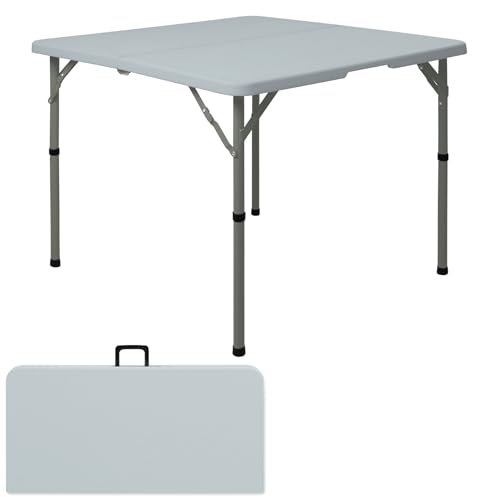 86,4 cm quadratischer Klapptisch, multifunktional, tragbar, Klapptisch mit Tragegriff für drinnen und draußen, Camping, Picknick, Büro, Party, HDPE-Kunststoff-Tischplatte mit Metallrahmen (grau) von HAISIWLKJ