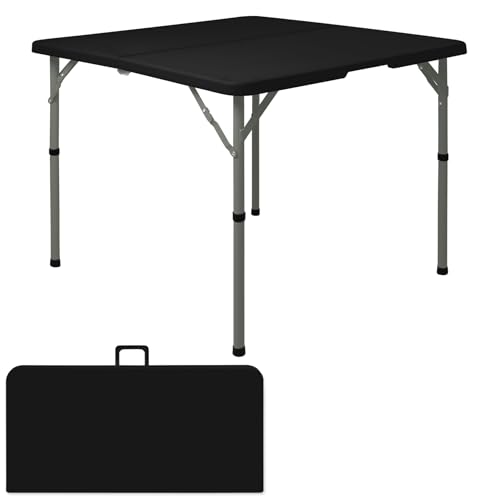 86,4 cm quadratischer Klapptisch, multifunktional, tragbar, Klapptisch mit Tragegriff für drinnen und draußen, Camping, Picknick, Büro, Party, HDPE-Kunststoff-Tischplatte mit Metallrahmen (schwarz) von HAISIWLKJ