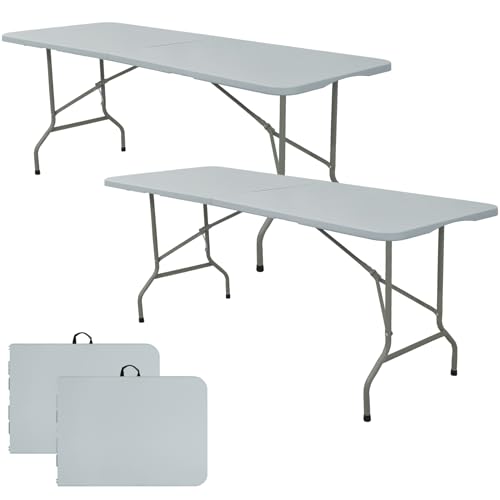 Klapptisch, 152 cm, tragbar, robuster Kunststoff, rechteckig, für den Außenbereich, Stahlbeine, zusammenklappbar, mit Tragegriff, für Innenbereich, Picknick, Party, Hochzeit, Veranstaltungen, Grau, 2 Klapptisch, 152 cm, tragbar, robuster Kunststoff, rechteckig, für den Außenbereich, Stahlbeine, zusammenklappbar, mit Tragegriff, für Innenbereich, Picknick, Party, Hochzeit, Veranstaltungen, Grau, 2 von HAISIWLKJ
