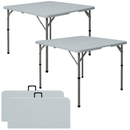 Set mit 2 quadratischen Klapptischen, 86,4 cm, multifunktional, tragbar, mit Tragegriff, für Innen- und Außenbereich, Camping, Picknick, Büro, Party, HDPE-Kunststoff-Tischplatte mit Metallrahmen (grau von HAISIWLKJ