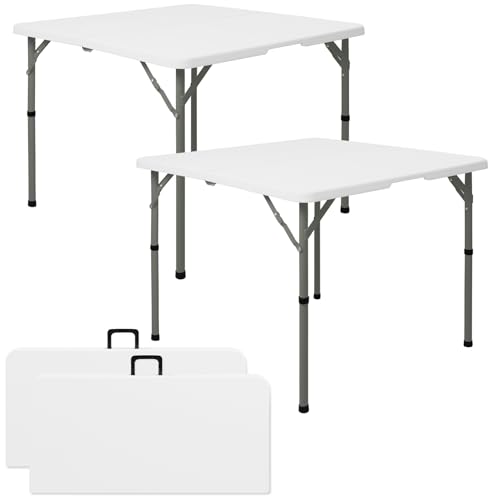 Set mit 2 quadratischen Klapptischen, 86,4 cm, multifunktional, tragbar, mit Tragegriff, für Innen- und Außenbereich, Camping, Picknick, Büro, Party, HDPE-Kunststoff-Tischplatte mit Metallrahmen (weiß Set mit 2 quadratischen Klapptischen, 86,4 cm, multifunktional, tragbar, mit Tragegriff, für Innen- und Außenbereich, Camping, Picknick, Büro, Party, HDPE-Kunststoff-Tischplatte mit Metallrahmen (weiß von HAISIWLKJ
