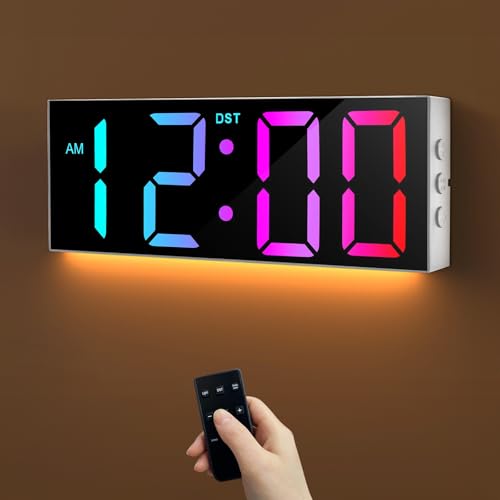 HAITANG Digitale Wanduhr - 12" Große Digitale Wanduhr Mit RGB-Farb-Auto-Helligkeitsdimmer, Nachtlichtern, 24/12-Stunden-Led-Wanduhr Für Schreibtisch, Schlafzimmer, Büro Und Wohnzimmer von HAITANG