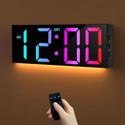 HAITANG Digitale Wanduhr - 12" Große Digitale Wanduhr Mit RGB-Farb-Auto-Helligkeitsdimmer, Nachtlichtern, 24/12-Stunden-Led-Wanduhr Für Schreibtisch, Schlafzimmer, Büro Und Wohnzimmer von HAITANG
