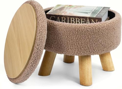 HAITRAL Ottoman Foot Rest, Small Round Ottoman with Storage,Camel Brown von HAITRAL