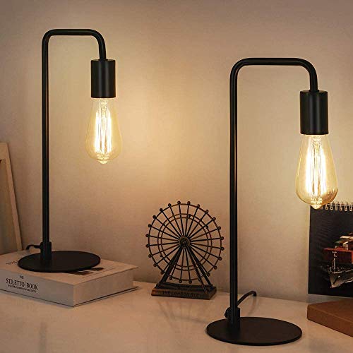 HAITRAL Vintage Industrielle Tischlampe, Metall Nachttischlampen 2er Set, Tischleuchte, E27 Schreibtischlampen für Schlafzimmer, Wohnzimmer, Büro - Schwarz von HAITRAL