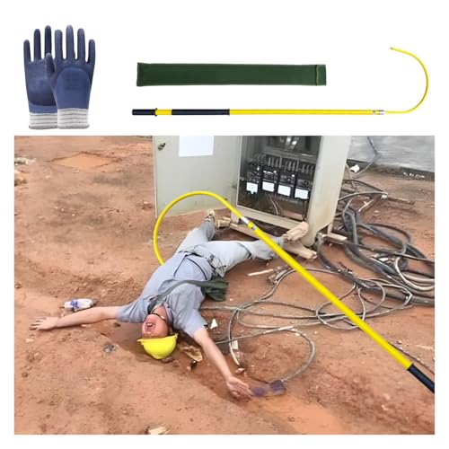 Elektroschock-Notfallrettungshaken, Hochspannungs-Isolierstangen, Notfallrettungsstange mit 1000-V-Isolierhandschuhen(Yellow,1m/3.3ft) von HAIXHX