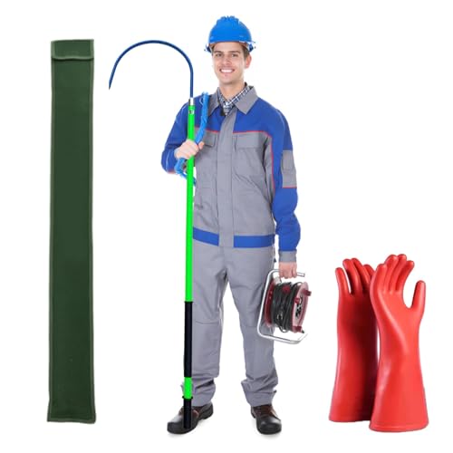 Isolierter Rettungshaken Für Elektriker, Isolierstange Mit 10-kV-Handschuhen, Elektrisches Sicherheitswerkzeug Für Kraftwerke/Baustellen/Fabriken(Green,2m/6.6ft) von HAIXHX