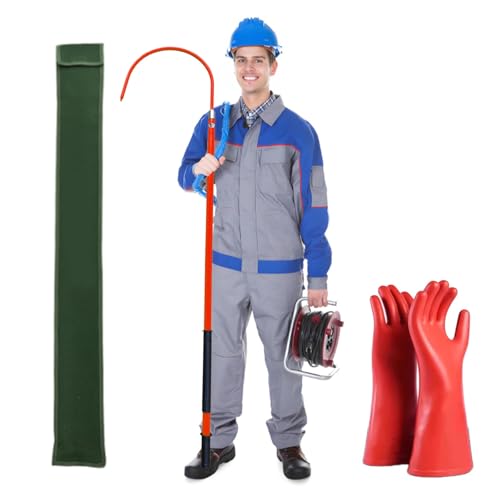 Isolierter Rettungshaken Für Elektriker, Isolierstange Mit 10-kV-Handschuhen, Elektrisches Sicherheitswerkzeug Für Kraftwerke/Baustellen/Fabriken(Red,2m/6.6ft) von HAIXHX