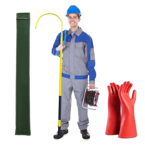 Isolierter Rettungshaken Für Elektriker, Isolierstange Mit 10-kV-Handschuhen, Elektrisches Sicherheitswerkzeug Für Kraftwerke/Baustellen/Fabriken(Yellow,1m/3.3ft) von HAIXHX