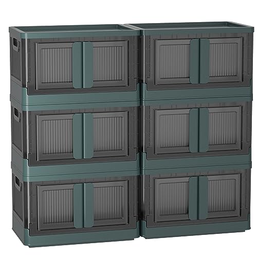 HAIXIN Aufbewahrungsbox mit Deckel, 32L Boxen Aufbewahrung Ordnungsboxen Storage boxes Kisten, Kunststoffbox Plastikbox Stapelkisten Lagerboxen mit Rädern durchsichtig groß 6 Stück Grün von HAIXIN
