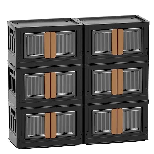 HAIXIN Aufbewahrungsbox mit Deckel, 32L Boxen aufbewahrung ordnungsboxen storage boxes Kisten, kunststoffbox plastikbox stapelkisten lagerboxen mit R?dern durchsichtig gro? 6 St¨¹ck Schwarz von HAIXIN