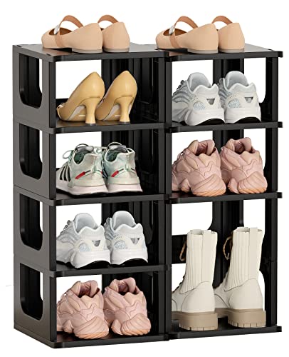 HAIXIN Schuhregal 10 Ebenen Schuhablage schmal schwarz Shoe Rack Schuhschrank Schuhaufbewahrung platzsparend stapelbar Schuhständer für Eingangsbereich, Flur,Schlafzimmer von HAIXIN