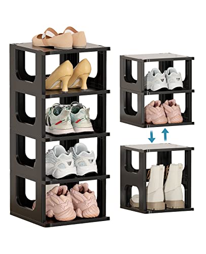 HAIXIN Schuhregal 5 Ebenen Schuhablage schmal schwarz Shoe Rack Schuhschrank Schuhaufbewahrung platzsparend stapelbar Schuhständer für Eingangsbereich, Flur,Schlafzimmer von HAIXIN