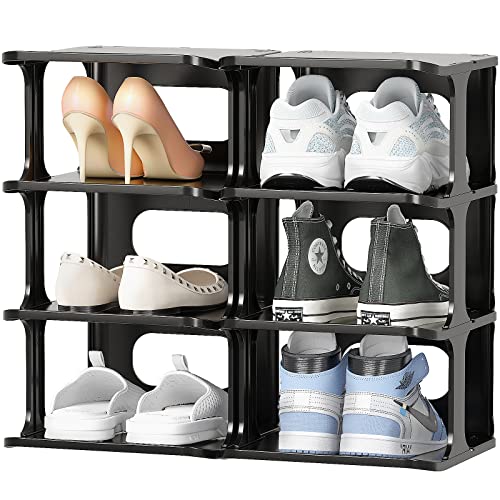 HAIXIN Schuhregal 8 Ebenen, Schuhablage schmal Shoe Rack, Schuhschrank Schuhaufbewahrung schwarz platzsparend stapelbar, Schuhständer für Eingangsbereich, Flur,Schlafzimmer von HAIXIN