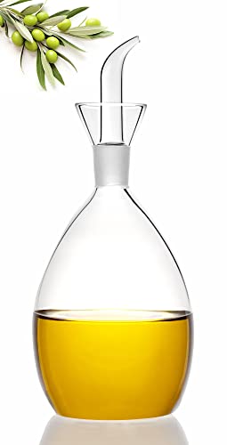 HAIZEEN 500ml Olivenölspender aus Glas mit Öl- und Essigflaschen mit tropffreiem Ausgießer ohne Trichter – Ölkaraffe, Dekanter für Küche und Grill von HAIZEEN