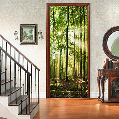 HAIZHA Türfolie selbstklebend 3D Grün Wald Sonnenschein 77x200cm Dekorfolie selbstklebend Sticker für Türen Tür-Bilder Aufkleber Deko Wohnung modern von HAIZHA