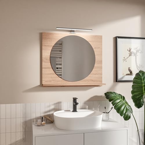 Badspiegel mit Beleuchtung und Ablage Eiche Sonoma H:60 x B: 70 cm Rund Spiegel ⌀55 cm Bathroom Mirror Moderner Badezimmer Spiegel Rechteckig Wandspiegel mit Regal LED-Gehäuse Schwarz Badspiegel mit Beleuchtung und Ablage Eiche Sonoma H:60 x B: 70 cm Rund Spiegel ⌀55 cm Bathroom Mirror Moderner Badezimmer Spiegel Rechteckig Wandspiegel mit Regal LED-Gehäuse Schwarz von HAJDUK FURNITURE