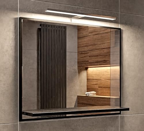 HAJDUK FURNITURE Badspiegel Schwarz mit Beleuchtung 60x50 cm Badezimmerspiegel Wandspiegel mit Ablege LED-Spiegel Neutralweiß 4000K LED Badspiegel Lichtspiegel Farbe des Lampengehäuses: Chrom von HAJDUK FURNITURE