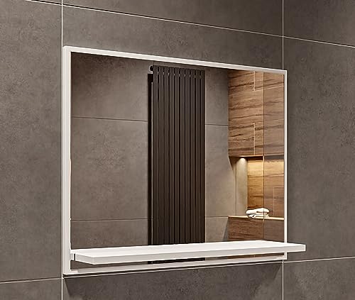 HAJDUK FURNITURE Badspiegel mit Ablage Weiß - H:50 x B: 60 cm - Bathroom Mirror - Moderner Badezimmer Spiegel Rechteckig - Wandspiegel mit Regal - Premium-Linie von HAJDUK FURNITURE