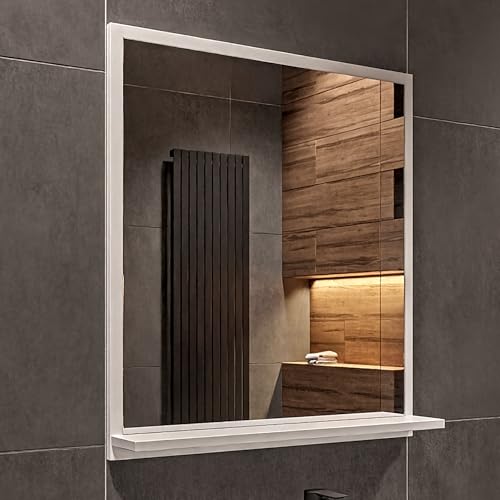 HAJDUK FURNITURE Badspiegel mit Ablage Weiß - H:70 x B: 60 cm - Bathroom Mirror - Moderner Badezimmer Spiegel Rechteckig - Wandspiegel mit Regal - Premium-Linie von HAJDUK FURNITURE
