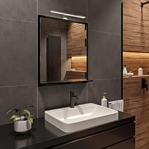 HAJDUK FURNITURE Badspiegel mit Beleuchtung 4000 K IP44 Schwarz H:70 x B:60 cm - Bathroom Mirror - Moderner Badezimmer Spiegel Rechteckig mit Ablage und LED - Wandspiegel mit Regal - Premium-Linie von HAJDUK FURNITURE