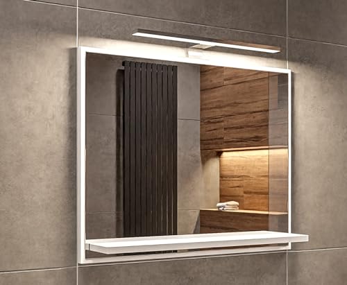 HAJDUK FURNITURE Badspiegel mit Beleuchtung 4000 K IP44 Weiß H:50 x B: 60 cm - Bathroom Mirror - Moderner Badezimmer Spiegel Rechteckig mit Ablagen und LED - Wandspiegel mit Regal - Premium-Linie von HAJDUK FURNITURE