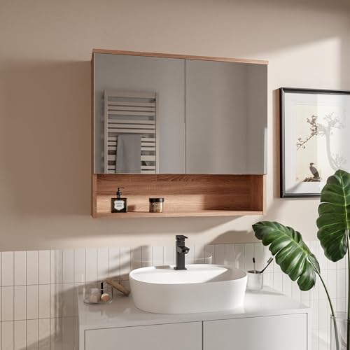 HAJDUK FURNITURE Eiche Sonoma 80x65 cm Spiegelschrank Bad mit 2 Spiegeltüren und Ablagen Badschrank mit Grifflose Öffnung Hängeschrank HAJDUK FURNITURE Eiche Sonoma 80x65 cm Spiegelschrank Bad mit 2 Spiegeltüren und Ablagen Badschrank mit Grifflose Öffnung Hängeschrank von HAJDUK FURNITURE