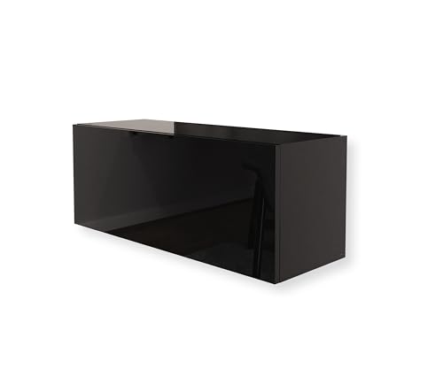 HAJDUK FURNITURE Hochglanz Schwarz Hängeschrank B: 90 cm H:35 cm - Push to Open Wohnzimmerschrank - Moderner Wohnzimmer Möbel Hängend - Korpus und Fronten in Hochglanz von HAJDUK FURNITURE