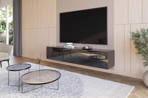 HAJDUK FURNITURE Lowboard Hängend Hochglanz Schwarz 180 cm TV Unterschrank Push to Open Griffloses Fernsehtisch für Fernseher bis 65 Zoll Wohnzimmer 180x35x40 cm Wohnwand Modern von HAJDUK FURNITURE