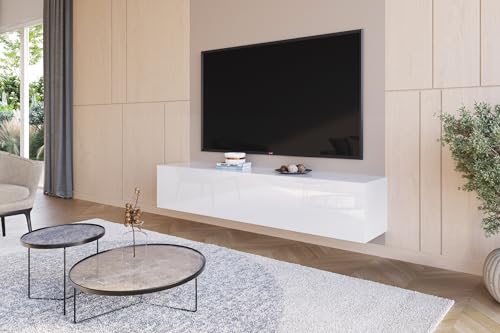 HAJDUK FURNITURE Lowboard Hängend Hochglanz Weiß 180 cm TV Unterschrank Push to Open Griffloses Fernsehtisch für Fernseher bis 65 Zoll Wohnzimmer 180x35x40 cm Wohnwand Modern von HAJDUK FURNITURE