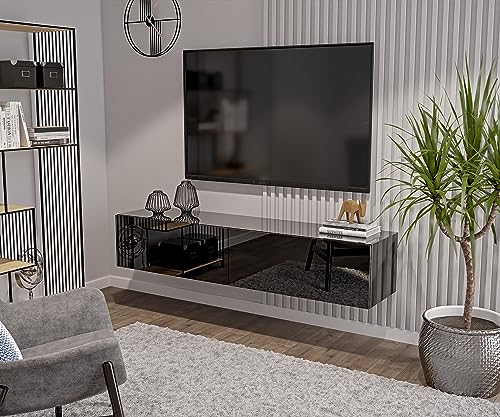 Modularer TV Schrank Schwarz Hochglanz - 180 x 35 x 40 cm - Lowboard - Wandmontierte Modernes TV-Board - Wohnzimmer Möbel - Push-to-Open-System - Hängeschrank - 2 Module von HAJDUK FURNITURE