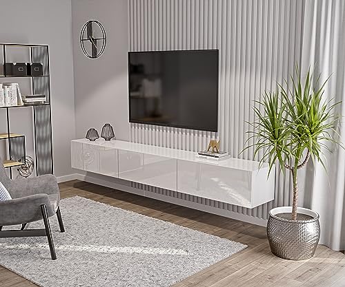 Modularer TV Schrank Weiß Hochglanz - 270 x 35 x 40 cm - Lowboard - Wandmontierte Modernes TV-Board - Wohnzimmer Möbel - Push-to-Open-System - Hängeschrank - 3 Module Modularer TV Schrank Weiß Hochglanz - 270 x 35 x 40 cm - Lowboard - Wandmontierte Modernes TV-Board - Wohnzimmer Möbel - Push-to-Open-System - Hängeschrank - 3 Module von HAJDUK FURNITURE
