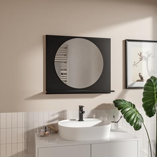 HAJDUK FURNITURE Schwarz Badspiegel 70x60x12 cm mit Ablage Rund Spiegel ⌀55 Bathroom Mirror Moderner Badezimmer Wandspiegel mit Regal HAJDUK FURNITURE Schwarz Badspiegel 70x60x12 cm mit Ablage Rund Spiegel ⌀55 Bathroom Mirror Moderner Badezimmer Wandspiegel mit Regal von HAJDUK FURNITURE