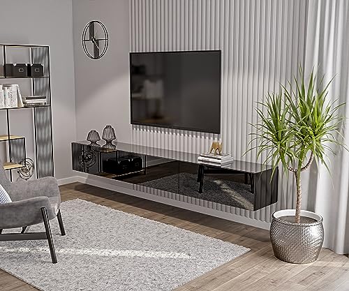 HAJDUK FURNITURE Schwarz TV Lowboard 180 cm (2x90 cm) Wohnwand Fernsehtisch Hochglanz MDF Fernsehschrank Kabelöffnung Push-to-Open von HAJDUK FURNITURE