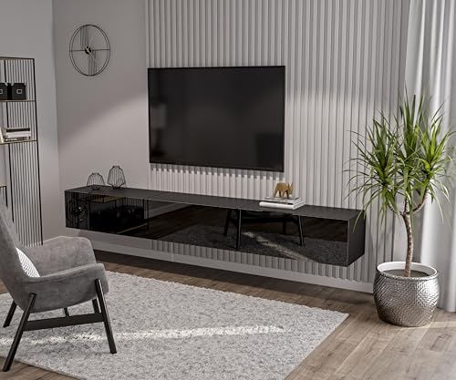 HAJDUK FURNITURE Schwarz TV Lowboard 270 cm Hängeschrank für Wohnwand Fernsehtisch Hochglanz Front MDF Fernsehschrank Kabelöffnung Push-to-Open von HAJDUK FURNITURE