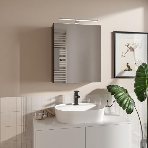 HAJDUK FURNITURE Spiegelschrank Bad 50x60 cm Schwarz mit LED Beleuchtung Spiegelablage Grifflos Aufsatzleuchte mit Schwarz Gehäuse von HAJDUK FURNITURE