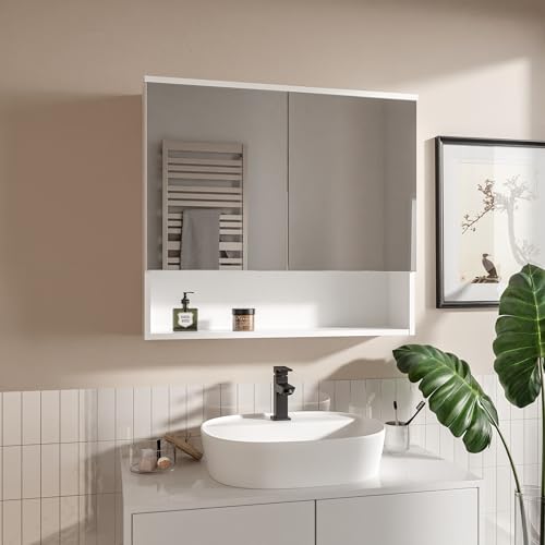 HAJDUK FURNITURE Weiß 80x65 cm Spiegelschrank Bad mit 2 Spiegeltüren und Ablagen Badschrank mit Grifflose Öffnung Hängeschrank HAJDUK FURNITURE Weiß 80x65 cm Spiegelschrank Bad mit 2 Spiegeltüren und Ablagen Badschrank mit Grifflose Öffnung Hängeschrank von HAJDUK FURNITURE